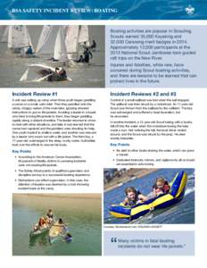 BSA SAFETY INCIDENT REVIEW: BOATING  Boating activities are popular in Scouting. Scouts earned 35,000 Kayaking and 32,000 Canoeing merit badges inApproximately 12,000 participants at the