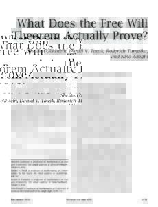 What Does the Free Will Theorem Actually Prove? Sheldon Goldstein, Daniel V. Tausk, Roderich Tumulka, and Nino Zanghì  Conway and Kochen have presented a “free will theorem” [4, 6] which they claim shows that “if 