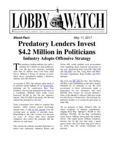 Blood Pact:  May 11, 2017 Predatory Lenders Invest $4.2 Million in Politicians