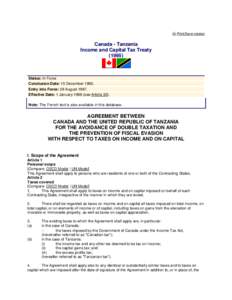 Print/Save version  Canada - Tanzania Income and Capital Tax Treaty (1995)
