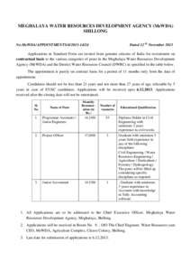 MEGHALAYA WATER RESOURCES DEVELOPMENT AGENCY (MeWDA) SHILLONG Dated 12 th November 2013 No.MeWDA/APPOINTMENTS[removed]