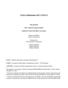 NASA Solicitation JSC-COTS-2  Full and Brief IPO - Industry Proposal Outline Redacted Version with Minor Corrections Thomas Lee Elifritz