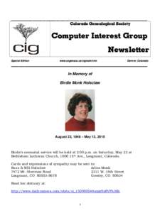 ______________________________________________________________________ Colorado Genealogical Society Computer Interest Group Newsletter Special Edition