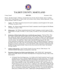 TALBOT COUNTY, MARYLAND County Council MINUTES  December 6, 2016