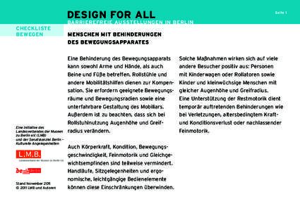 DESIGN FOR ALL  Seite 1 BARRIEREFREIE AUSSTELLUNGEN IN BERLIN CHECKLISTE