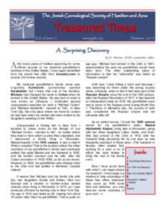 The Jewish Genealogical Society of Hamilton and Area  Treasured Times Vol. 6 Issue 3  www.jgsh.org
