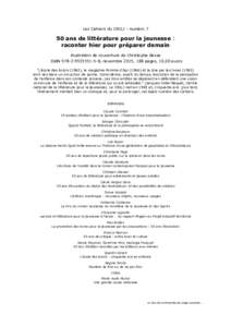 Les Cahiers du CRILJ - numéroans de littérature pour la jeunesse : raconter hier pour préparer demain illustration de couverture de Christophe Besse ISBN8, novembre 2015, 188 pages, 10,00 euros