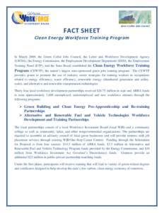 FACT SHEET  Green Collar Jobs Council Clean Energy Workforce Training Program
