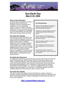Sun-Earth Day March 29, 2006 When is Sun-Earth Day? Sun-Earth Day is comprised of a series of programs and events that occur throughout the year culminating with a