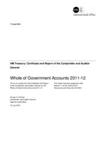17 July[removed]HM Treasury: Certificate and Report of the Comptroller and Auditor General  Whole of Government Accounts[removed]
