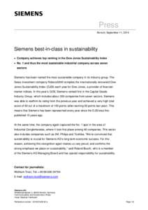 Press Release: Siemens best-in-class in sustainability