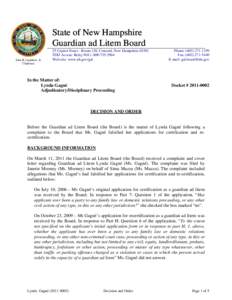 State of New Hampshire Guardian ad Litem Board John H. Lightfoot, Jr. Chairman  25 Capitol Street - Room 120, Concord, New Hampshire 03301