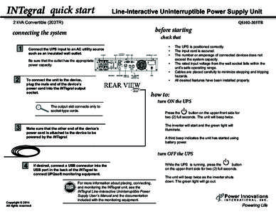 INTegral quick start  Line-Interactive Uninterruptible Power Supply Unit QS102-203TR  2 kVA Convertible (203TR)