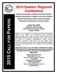 2015 Eastern Regional Conference National Association of African American Studies 2015 CALL FOR PAPERS