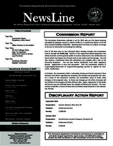 Tennessee Department of Commerce and Insurance  NewsLine The Official Publication of the Tennessee Auctioneers Commission Volume XLVIII—Winter 2015 Table of Contents