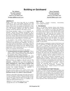 Information / Replication / Application checkpointing / Fault-tolerant system / Fault-tolerant design / Backup / Idempotence / Algorithms for Recovery and Isolation Exploiting Semantics / Parallel computing / Computing / Fault-tolerant computer systems / Data management