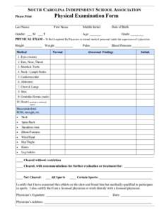 SOUTH CAROLINA INDEPENDENT SCHOOL ASSOCIATION  Physical Examination Form Please Print