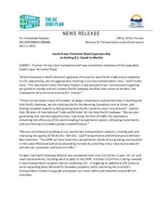 NEWS RELEASE For Immediate Release 2012PREM0034April 3, 2012  Office of the Premier