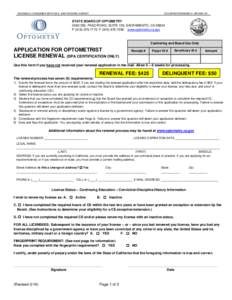 State Board of Optometry - Application for Optometrist License Renewal