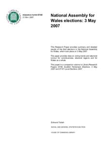 RESEARCH PAPER[removed]MAY 2007 National Assembly for Wales elections: 3 May