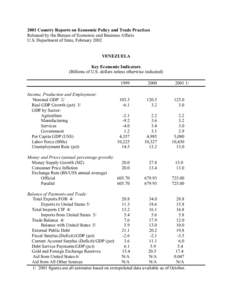 2001 Country Reports on Economic Policy and Trade Practices Released by the Bureau of Economic and Business Affairs U.S. Department of State, February 2002 VENEZUELA Key Economic Indicators (Billions of U.S. dollars unle