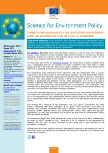 Long-term exposure to air pollution associated with an increased risk of type-2 diabetes 30 October 2014 Issue 391 Subscribe to free