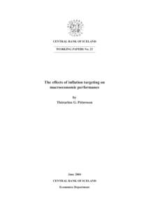 CENTRAL BANK OF ICELAND WORKING PAPERS No. 23 The effects of inflation targeting on macroeconomic performance by