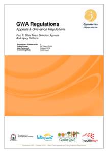 GWA Regulations Appeals & Grievance Regulations Part B: State Team Selection Appeals And Injury Petitions Regulations Reference No Date of Issue