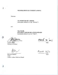 MEMORANDUM OF UNDERSTANDING  Between: The MINISTER OF LABOUR (hereinafter referred to as the 