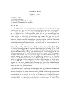 Letter from Delano By Cesar Chavez Good Friday 1969 E.L. Barr, Jr., President California Grape and Tree Fruit League 717 Market St., San Francisco, California