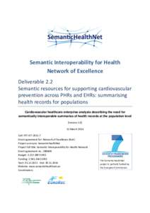 Semantic Interoperability for Health Network of Excellence Deliverable 2.2 Semantic resources for supporting cardiovascular prevention across PHRs and EHRs: summarising health records for populations
