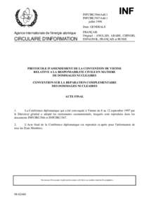 INFCIRC/566/Add.1 and INFCIRC/567/Add.1 - Protocol to Amend the Vienna Convention on Civil Liability for Nuclear Damage and Convention on Supplementary Compensation for Nuclear Damage - Final Act - French