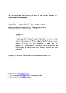4D Polytopes and Their Dual Polytopes of the Coxeter Group  Represented by Quaternions