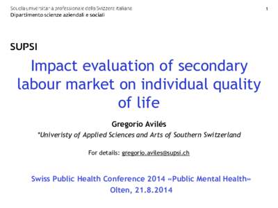 1  Impact evaluation of secondary labour market on individual quality of life Gregorio Avilés