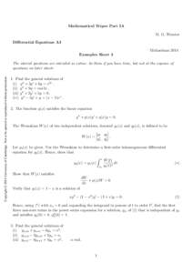 Mathematical Tripos Part IA M. G. Worster Differential Equations A3 Michaelmas 2014 Examples Sheet 3