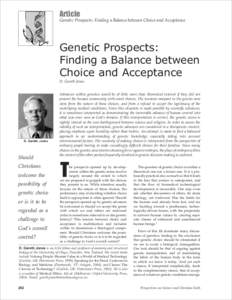 Article Genetic Prospects: Finding a Balance between Choice and Acceptance Genetic Prospects: Finding a Balance between Choice and Acceptance