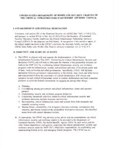 United States Department of Homeland Security Charter of the Critical Infrastructure Partnership Advisory Council