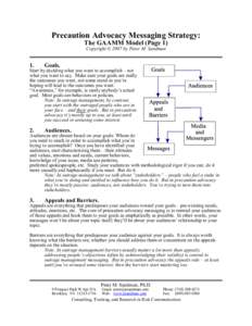 Precaution Advocacy Messaging Strategy: The GAAMM Model (Page 1) Copyright © 2007 by Peter M. Sandman 1.