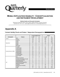RESEARCH ARTICLE  MOBILE APPLICATION USABILITY: CONCEPTUALIZATION AND INSTRUMENT DEVELOPMENT Hartmut Hoehle and Viswanath Venkatesh Department of Information Systems, Sam M. Walton College of Business, University of Arka