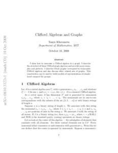arXiv:0810.3322v1 [math.CO] 18 OctClifford Algebras and Graphs Tanya Khovanova Department of Mathematics, MIT October 18, 2008