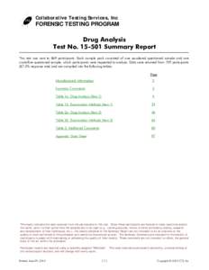 Collaborative Testing Services, Inc  FORENSIC TESTING PROGRAM Drug Analysis Test NoSummary Report This test was sent to 869 participants. Each sample pack consisted of one powdered questioned sample and one