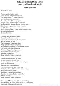 Folk & Traditional Song Lyrics - Maple Syrup Song