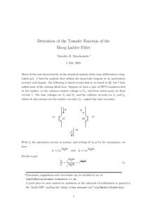 Derivation of the Transfer Function of the Moog Ladder Filter Timothy E. Stinchcombe †