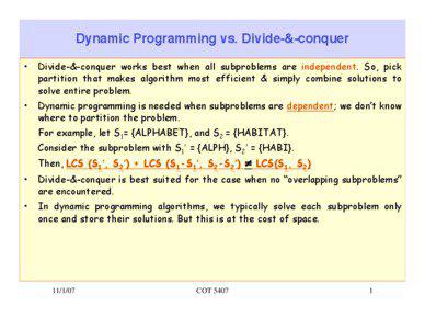 Dynamic Programming vs. Divide-&-conquer •