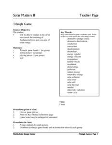 Solar Matters II  Teacher Page Triangle Game Student Objective