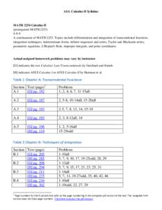 ALG Calculus II Syllabus  MATH 2254 Calculus II (prerequisite MATHA continuation of MATHTopics include differentiation and integration of transcendental functions,