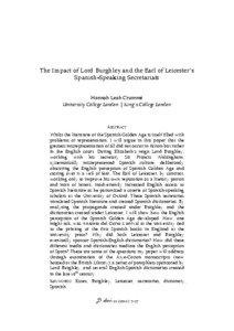 The Impact of Lord Burghley and the Earl of Leicester’s Spanish-Speaking Secretariats Hannah Leah Crummé