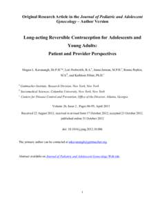 Original Research Article in the Journal of Pediatric and Adolescent Gynecology – Author Version Long-acting Reversible Contraception for Adolescents and Young Adults: Patient and Provider Perspectives