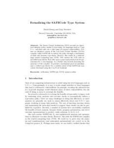 Formalizing the SAFECode Type System Daniel Huang and Greg Morrisett Harvard University, Cambridge MA 02138, USA, , 