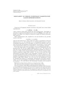 JOURNAL OF THE AMERICAN MATHEMATICAL SOCIETY Volume 00, Number 0, Pages 000–000 SXXMODULARITY OF CERTAIN POTENTIALLY BARSOTTI-TATE
